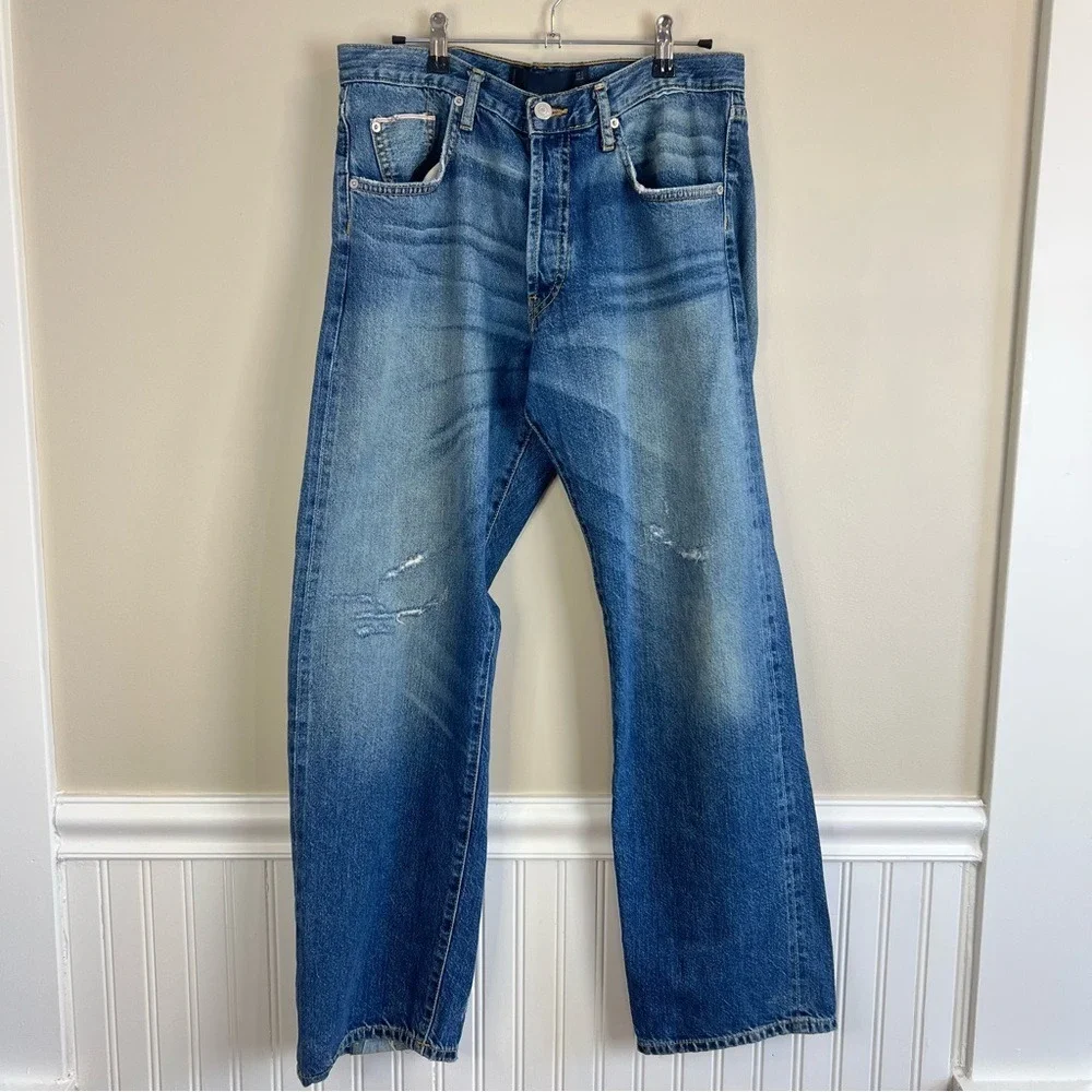 Zara Studio Wide Leg Distressed High Rise Jeans Blue Size S - Picture 2 of 16
